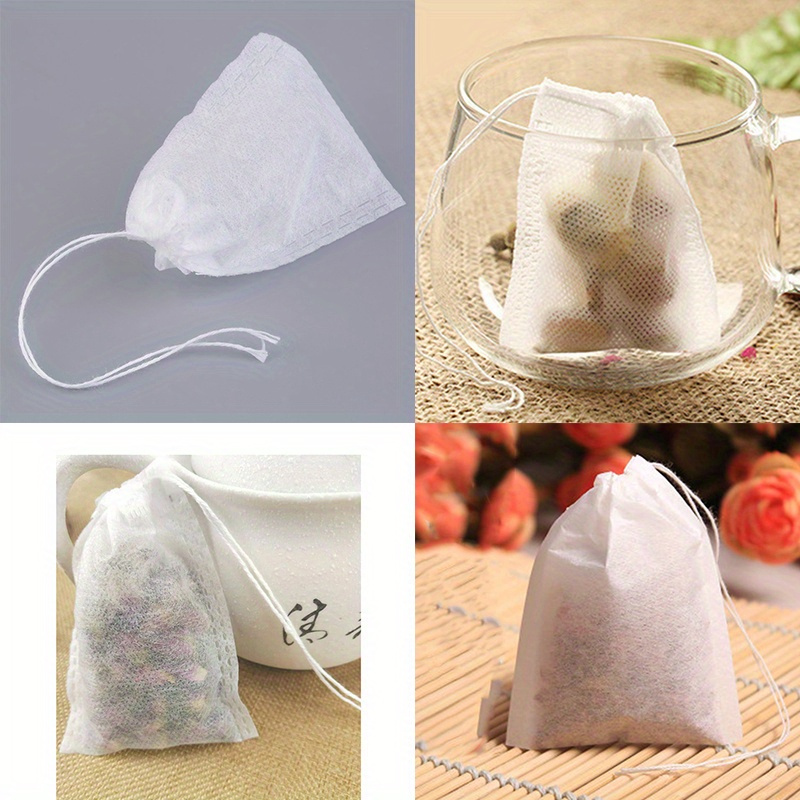 100  non woven fabric tea infusers with drawstring   loose leaf tea coffee herbal soups   disposable tea bags for travel mugs small pots leak proof   ideal for diy scented teas spices kitchen essentials details 1