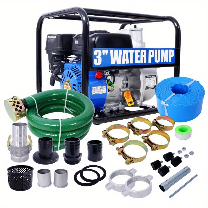 

Semi Trash Pump 3 Inch, 209cc 7hp 4 Stroke Ohv Engine, Gas Powered Full Trash Water Pump With Handle And Wheels, 50 Ft Discharge Hose, 12 Ft Suction Hose With Complete Fittings, Epa Compliant