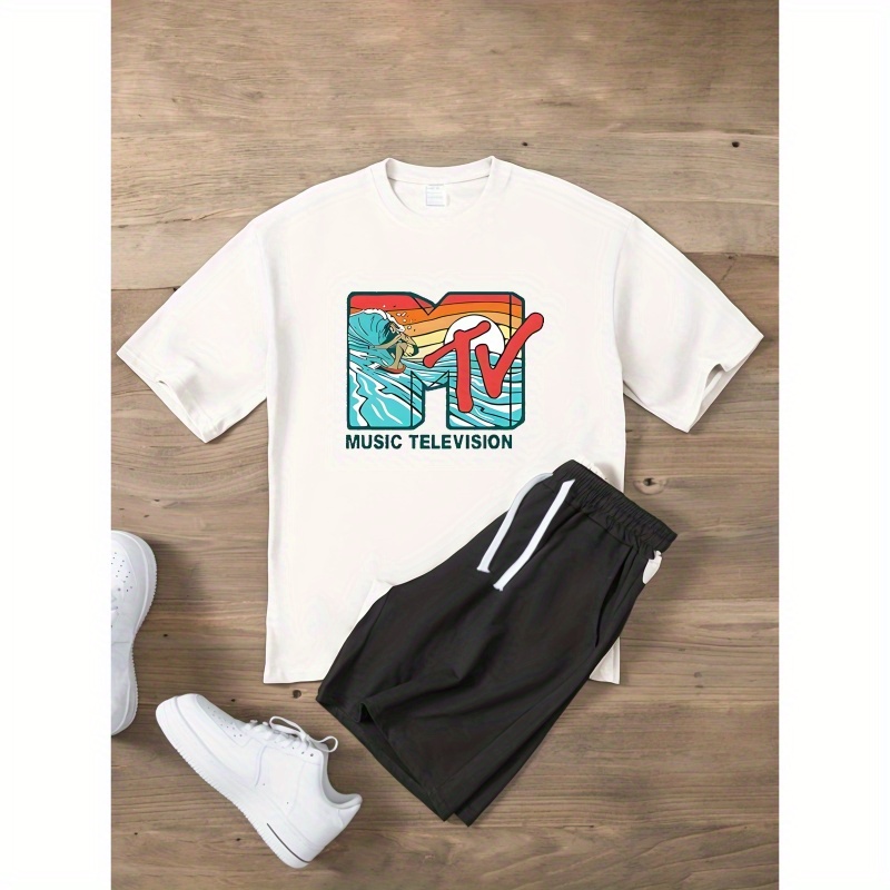 

Music Television Print Tee Shirt, Tees For Men, Casual Short Sleeve T-shirt For Summer