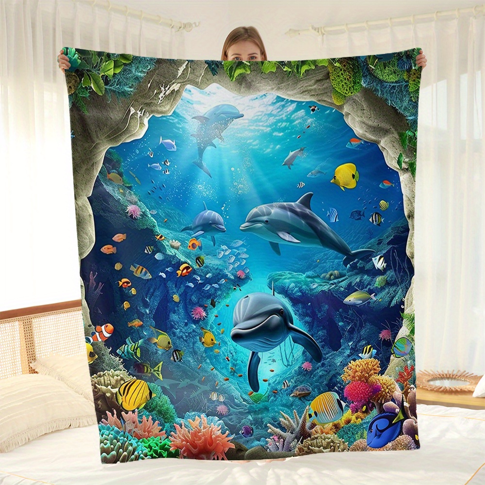 

Underwater Animal Series Fleece Blanket - Contemporary Style, Seasonal All Year, Soft Fleece Material, Durable Suede Cover, Perfect For Home, Office, Or As A Gift