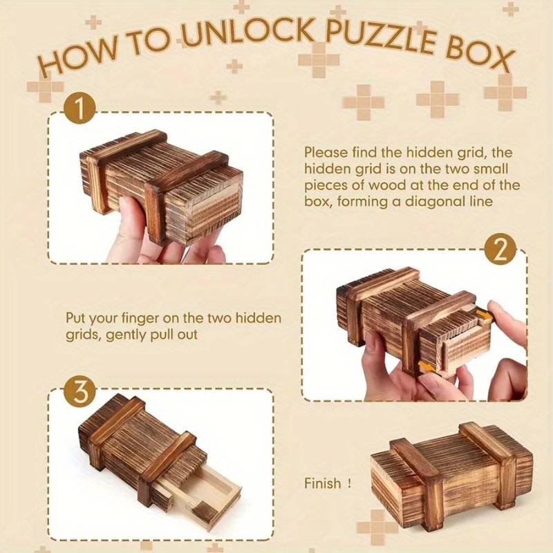 Wooden Magic Puzzle Box - Secret Compartment Brain Teaser Lock Box For Gifts & Surprises