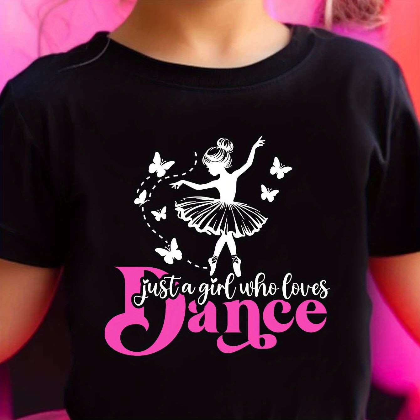 

Girl's White T-shirt With Ballet Dancer Print - Summer Casual Round Neck Top, Kids Fashion Tee - 100% Cotton