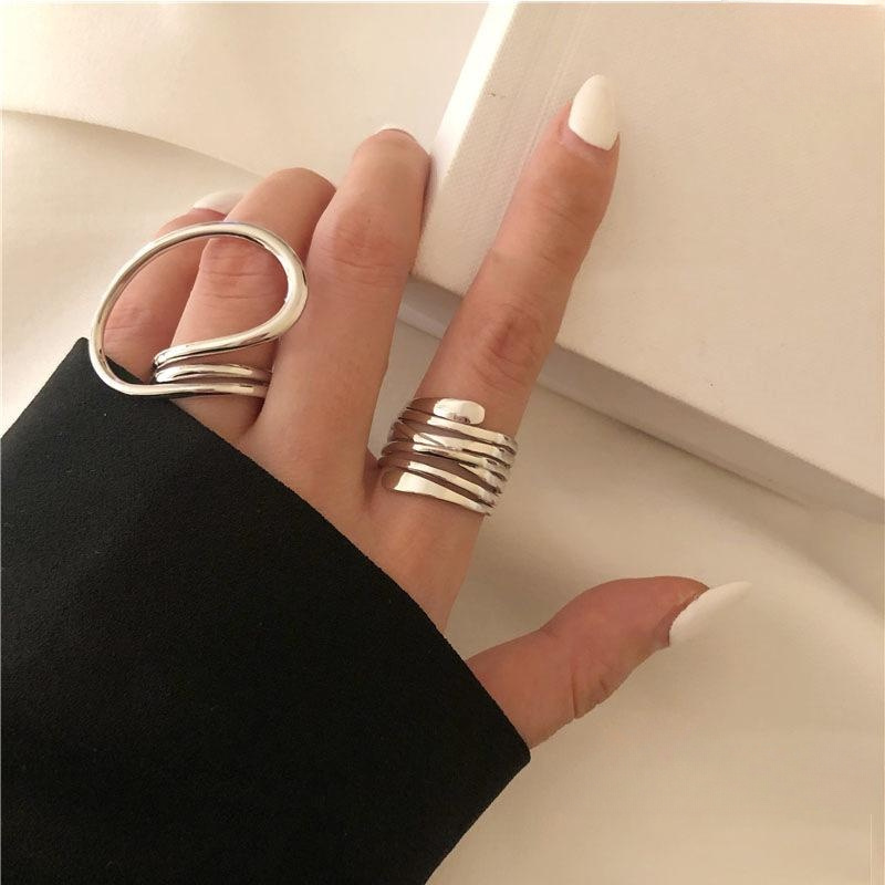 

2pcs/set Exaggerated Lines Design Geometric Rings, Fashion Simple Geometric Rings, Party Jewelry