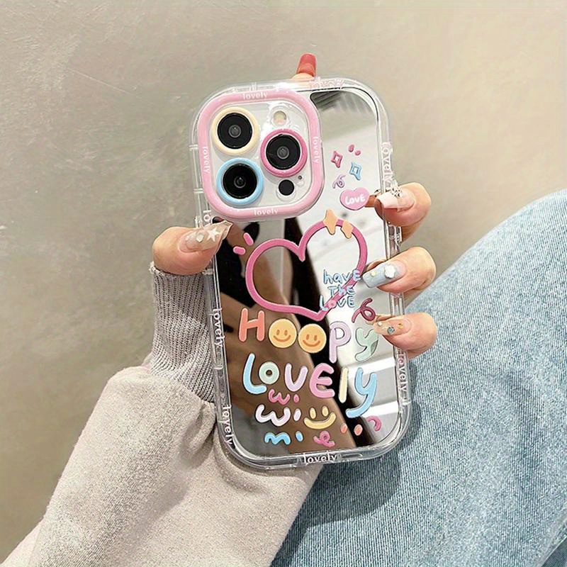 Adorable Girl Heart Mirror Phone Case For Iphone 11 12 13 14 15 Pro Max Shockproof Back Cover