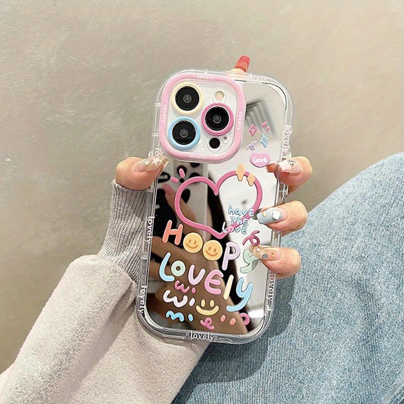 Adorable Girl Heart Mirror Phone Case for iPhone 11 12 13 14 15 Pro Max Shockproof Back Cover