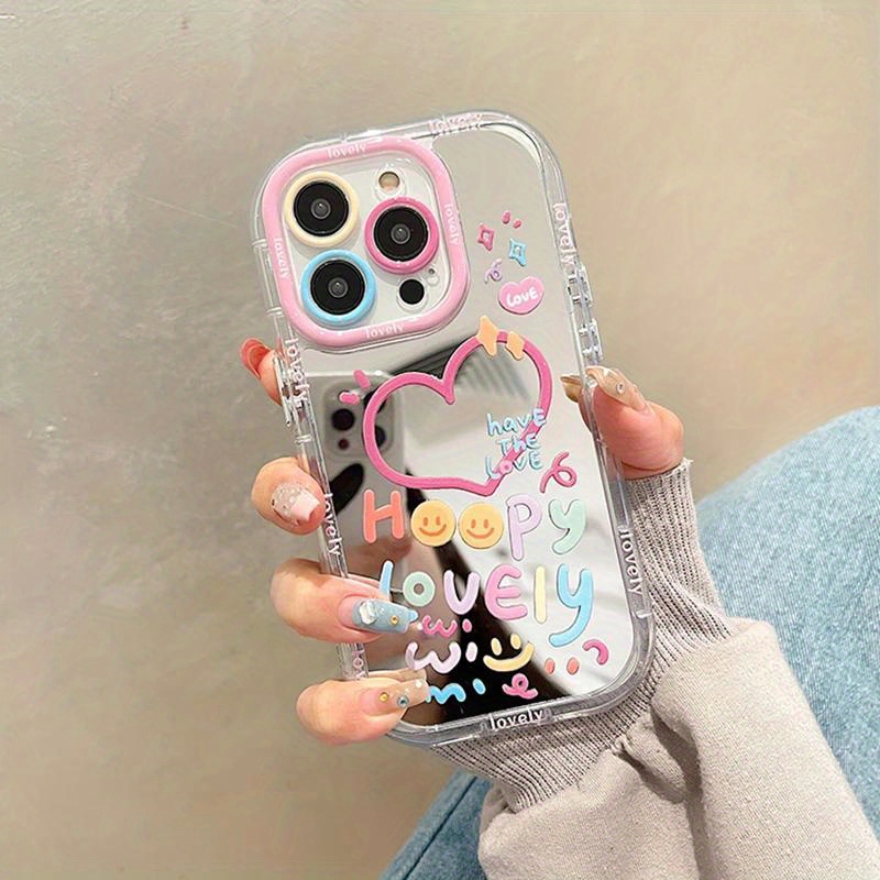 Adorable Girl Heart Mirror Phone Case for iPhone 11 12 13 14 15 Pro Max Shockproof Back Cover