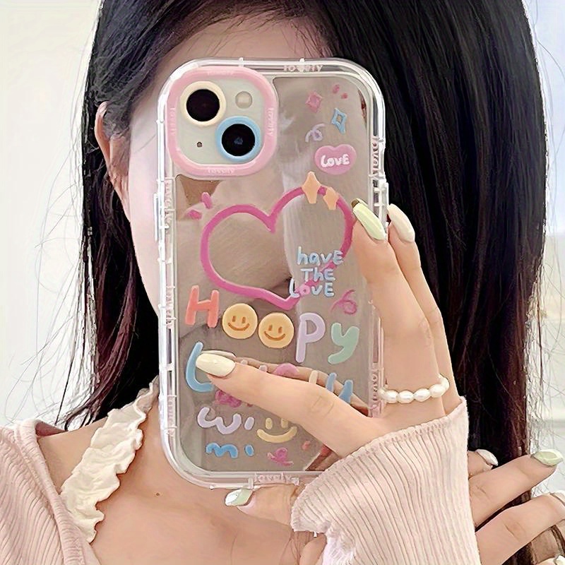 Adorable Girl Heart Mirror Phone Case for iPhone 11 12 13 14 15 Pro Max Shockproof Back Cover