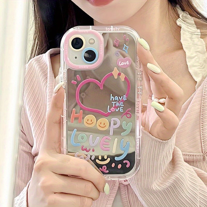 Adorable Girl Heart Mirror Phone Case for iPhone 11 12 13 14 15 Pro Max Shockproof Back Cover