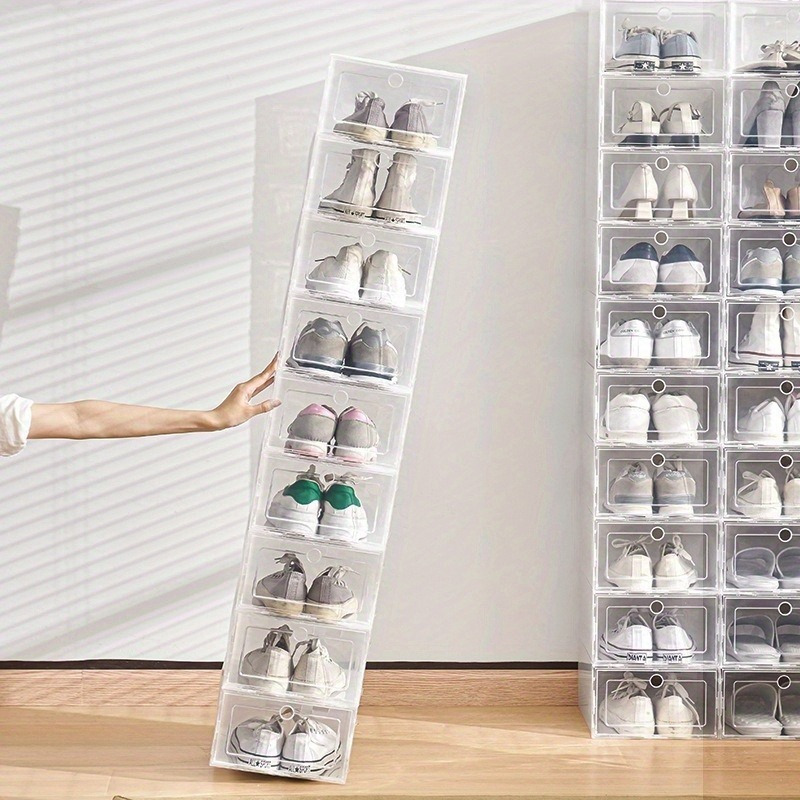 

6-piece Stackable Clear Shoe Boxes With Drawers - Dustproof & Moisture-resistant Organizer For Home, Closet, Dorm - Easy Access Storage Solution
