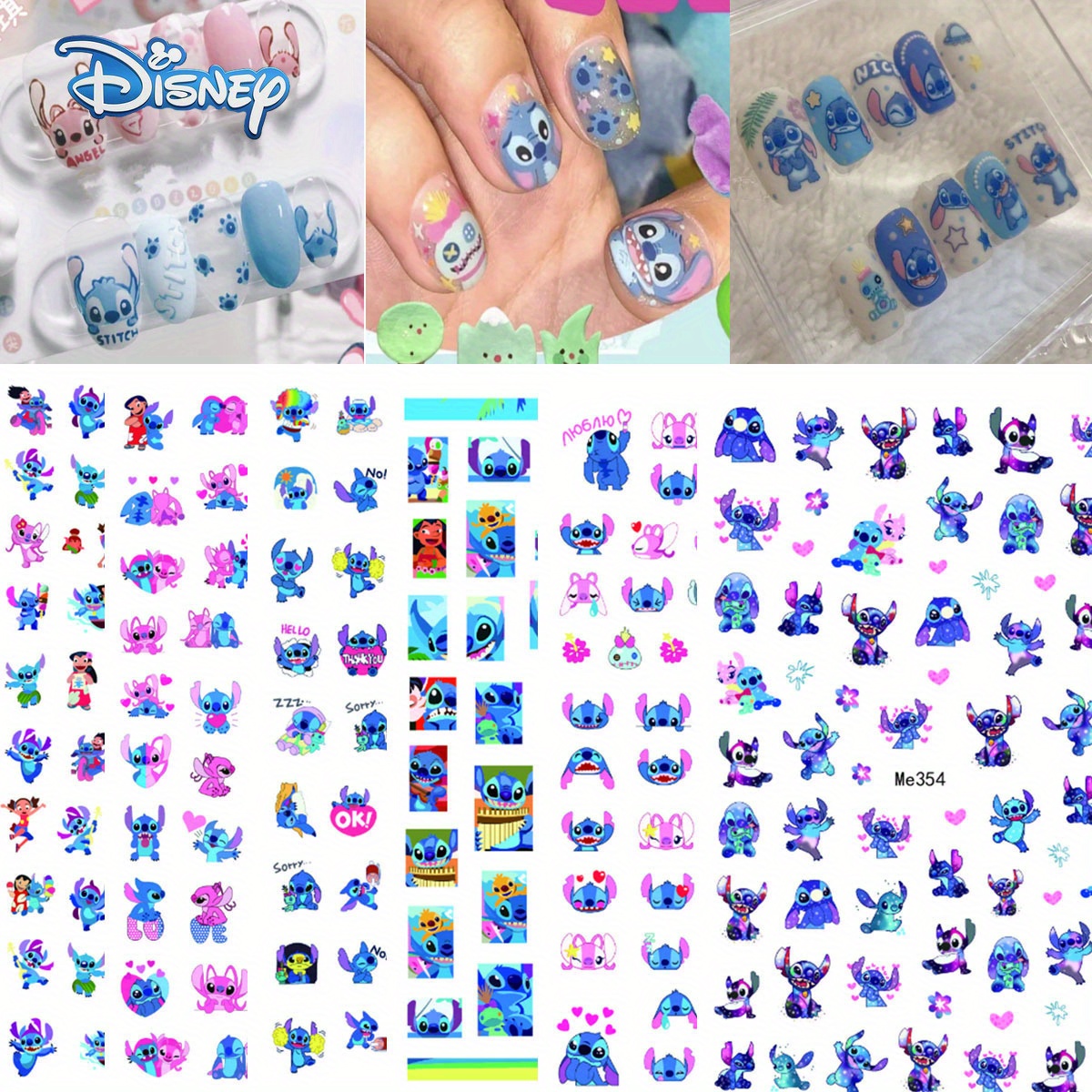 

Disney Authorized Nail Art Stickers - Cartoon Patterned 3d Plastic Decals With Glitter, Self-adhesive, Matte Finish, Anime Theme, Oval Shape, Single Use - Cute Nail Stickers For Girls