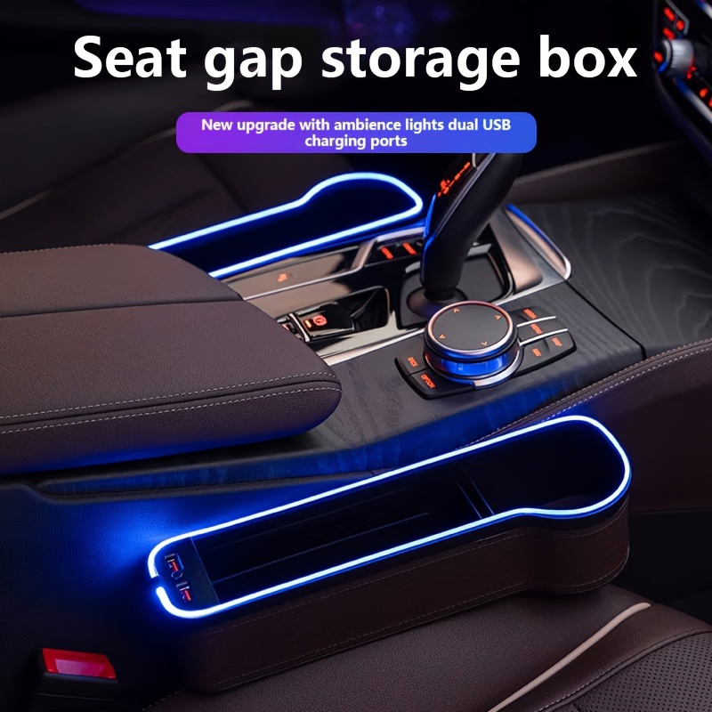 

luxury" 2-in-1 Car Seat Gap Organizer With Dual Usb & Colorful Ambient Lighting - Pu Leather Storage Box For Phones, Accessories & More