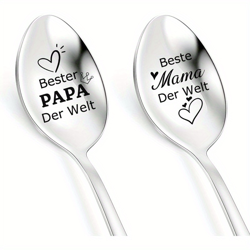 Image of Gifts For Mom Dad Christmas Gifts, 2pcs Coffee Spoons With Engraving, Dad In The World, Mom Dad Gift, Birthday Gift ( Dad In The World)