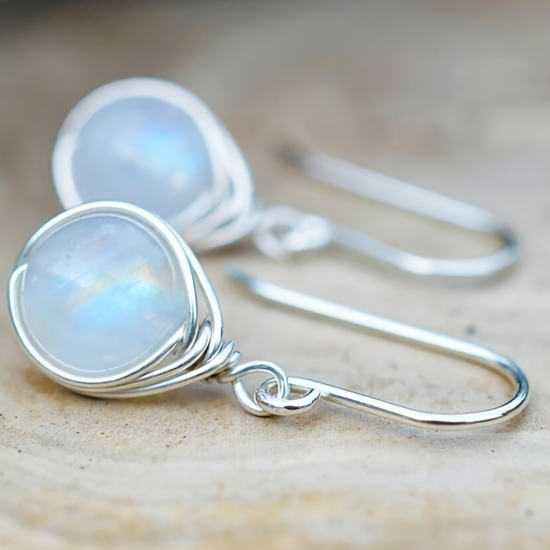 

Vintage Silver Color Hook White Opal Drop Earring For Women