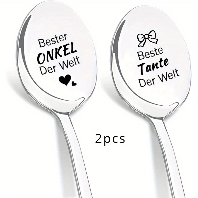 Image of Gift For Aunt And Uncle, 2 Coffee Spoons With Engraving Your Aunt And Uncle The World, Stainless Steel Coffee Spoon, You Aunt And Uncle, Birthday Mother's Day Father's Day For Aunt Uncle