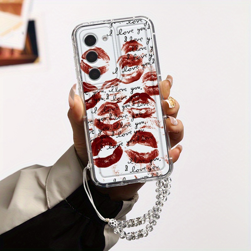 

Red Lip Kiss Lanyard Silicone Case For Samsung Galaxy S24 Plus S23 Ultra S22 S21 Fe 5g S20 A54 A53 A52 A32 A23 A15 A14 A33 A12 A13 A21s With Strap Cord Chain Shockproof Clear Soft Back Cover