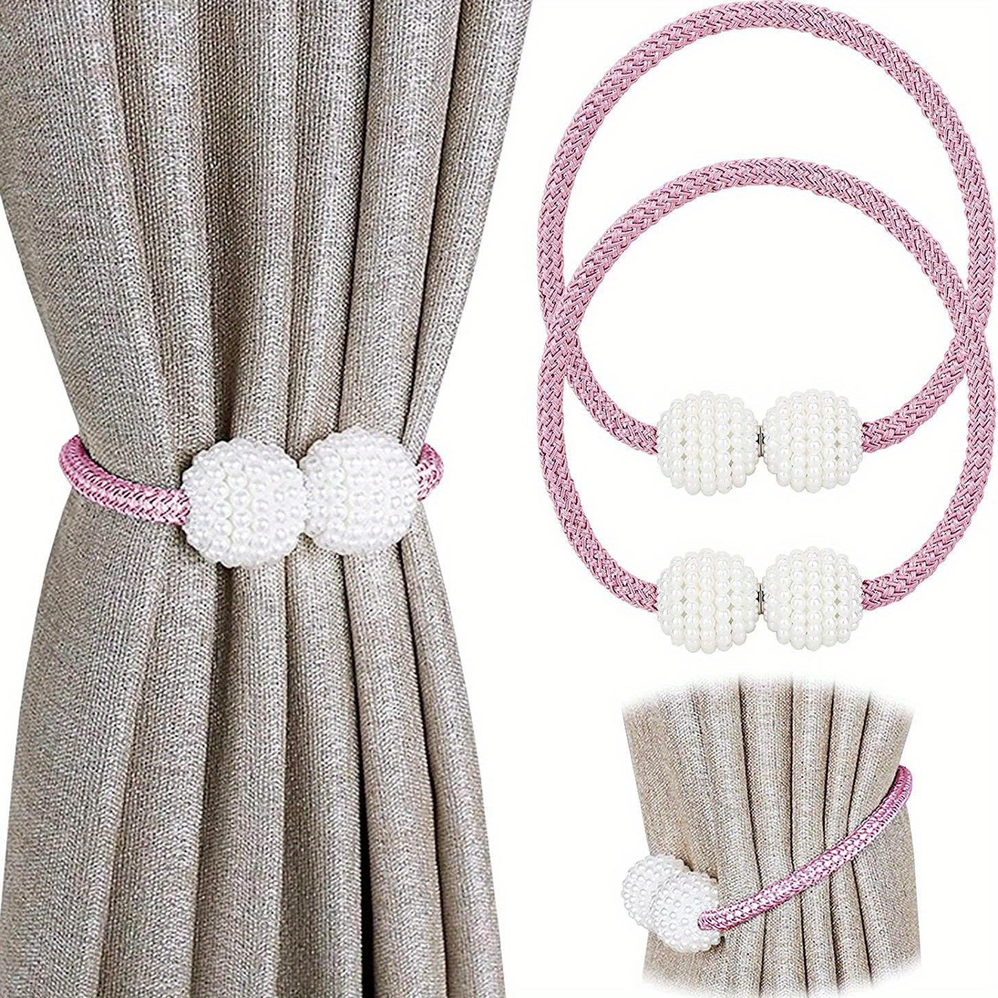 

2pcs Magnetic Curtain Tiebacks - , Wall-mounted Decorative Rope Holders For Window Drapes, Utility Hooks