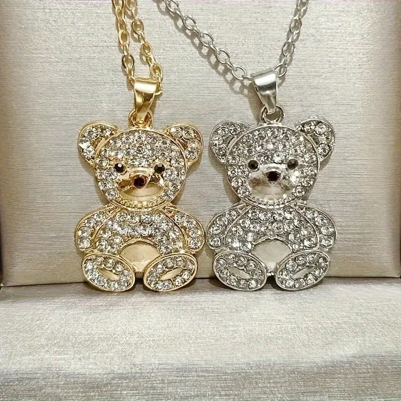 

Cute Sparkling Cartoon Bear Pendant Necklace, Exquisite Jewelry Accessories