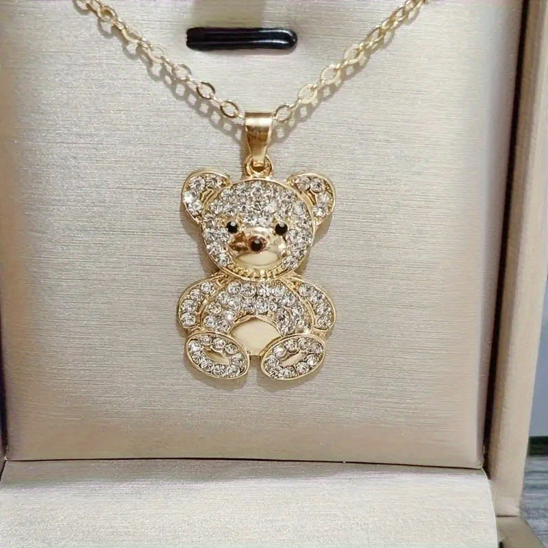 TEMU Cute Sparkling Cartoon Bear Pendant Necklace, Exquisite Jewelry Additions