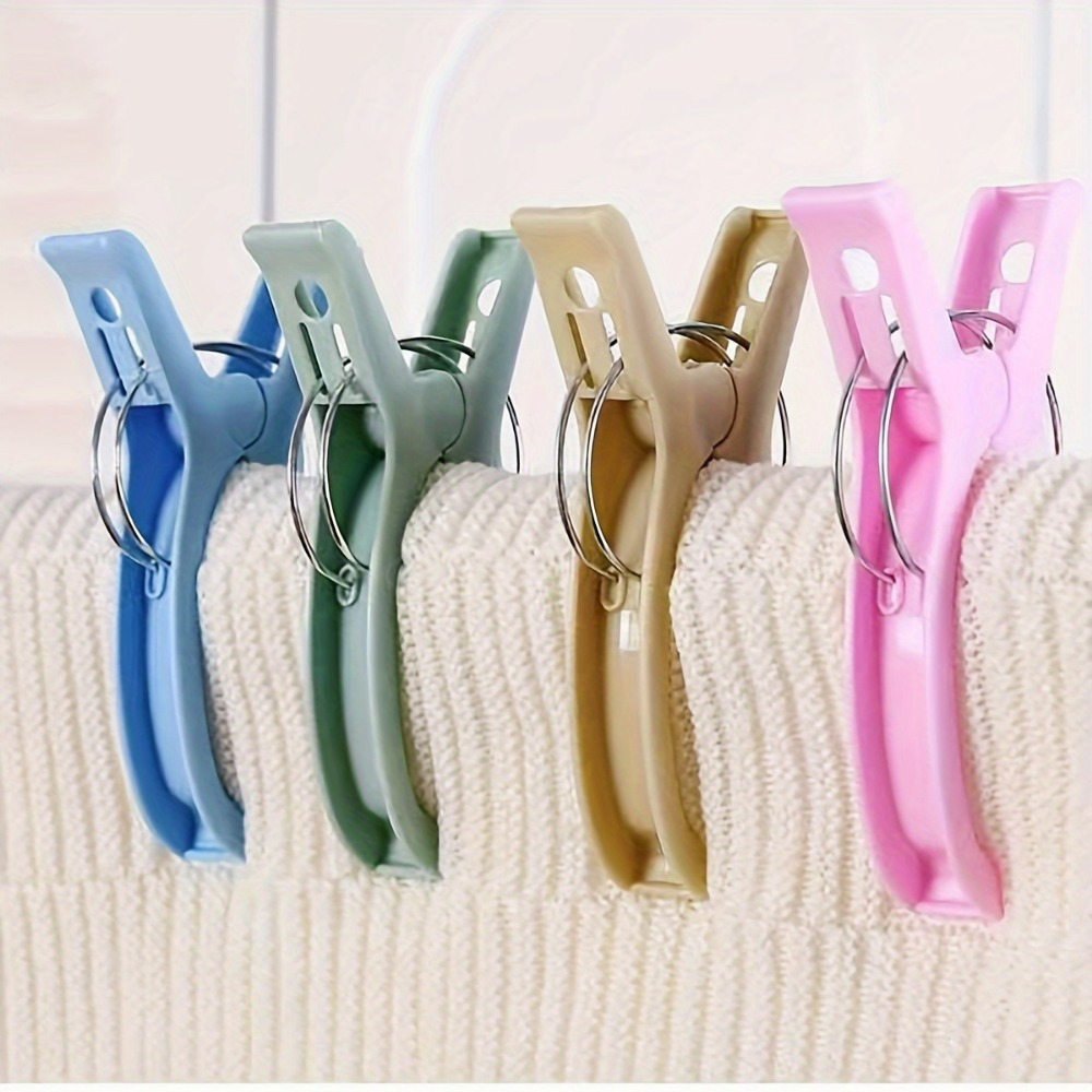 

4pcs Large Windproof Clothes Pins, Polypropylene Quilt Drying Clips, Multi-color Plastic Pegs For Beach Towel, Summer Travel Accessories