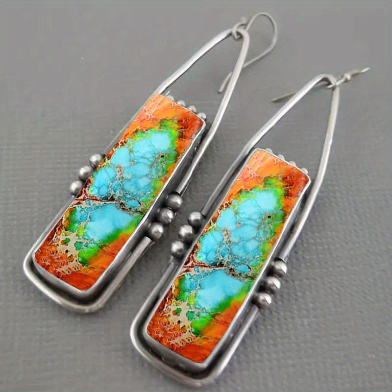 

Colorful Retro Bohemian Earrings, Faux Turquoise Earrings, Men's And Women's Earrings, Vintage Earrings Jewelry, Great Christmas Halloween Thanksgiving Day Gift, New Year's Gift