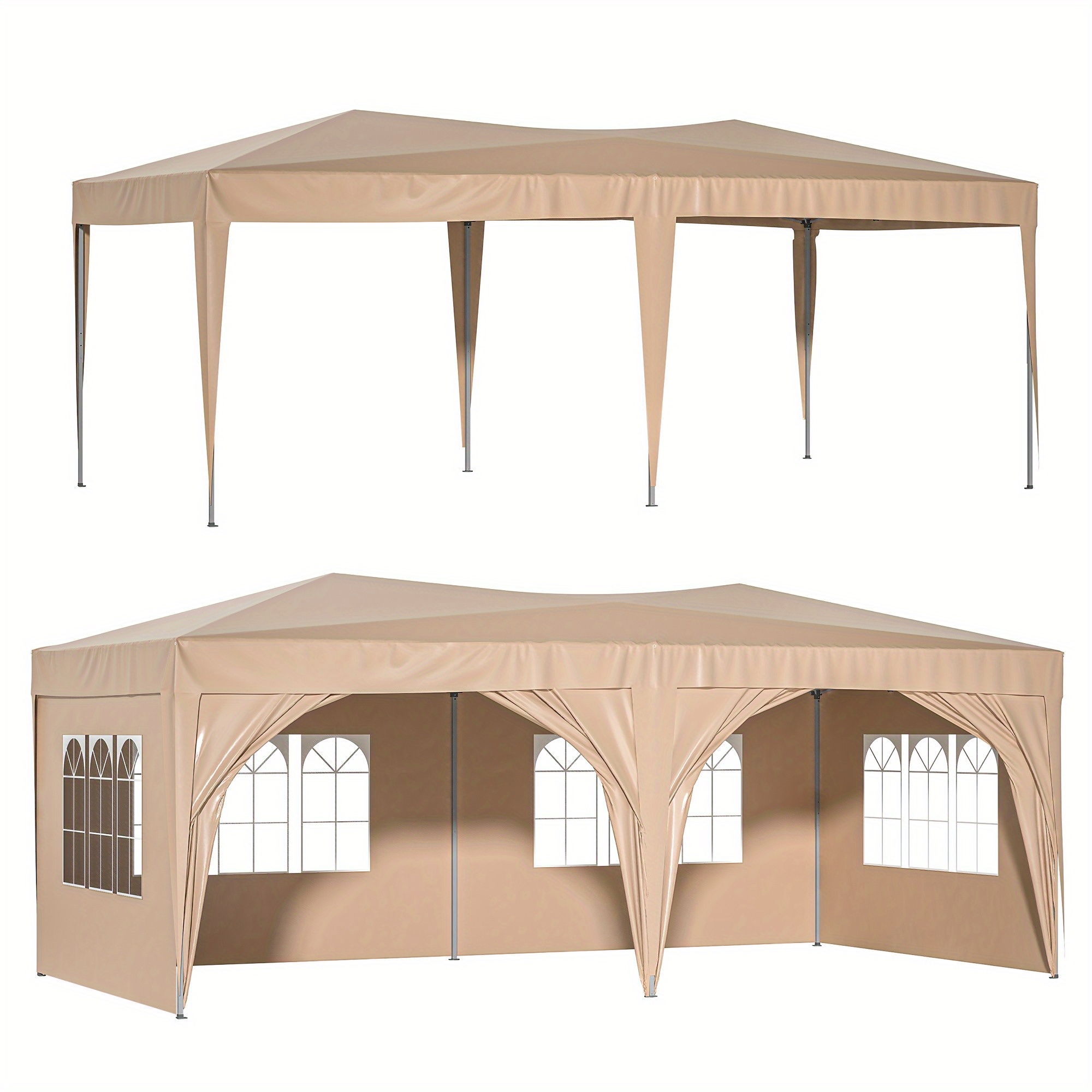 

10'x20' Ez Pop Up Canopy Outdoor Portable Party Folding Tent With 6 Removable Sidewalls + Carry Bag + 6pcs Weight Bag Beige