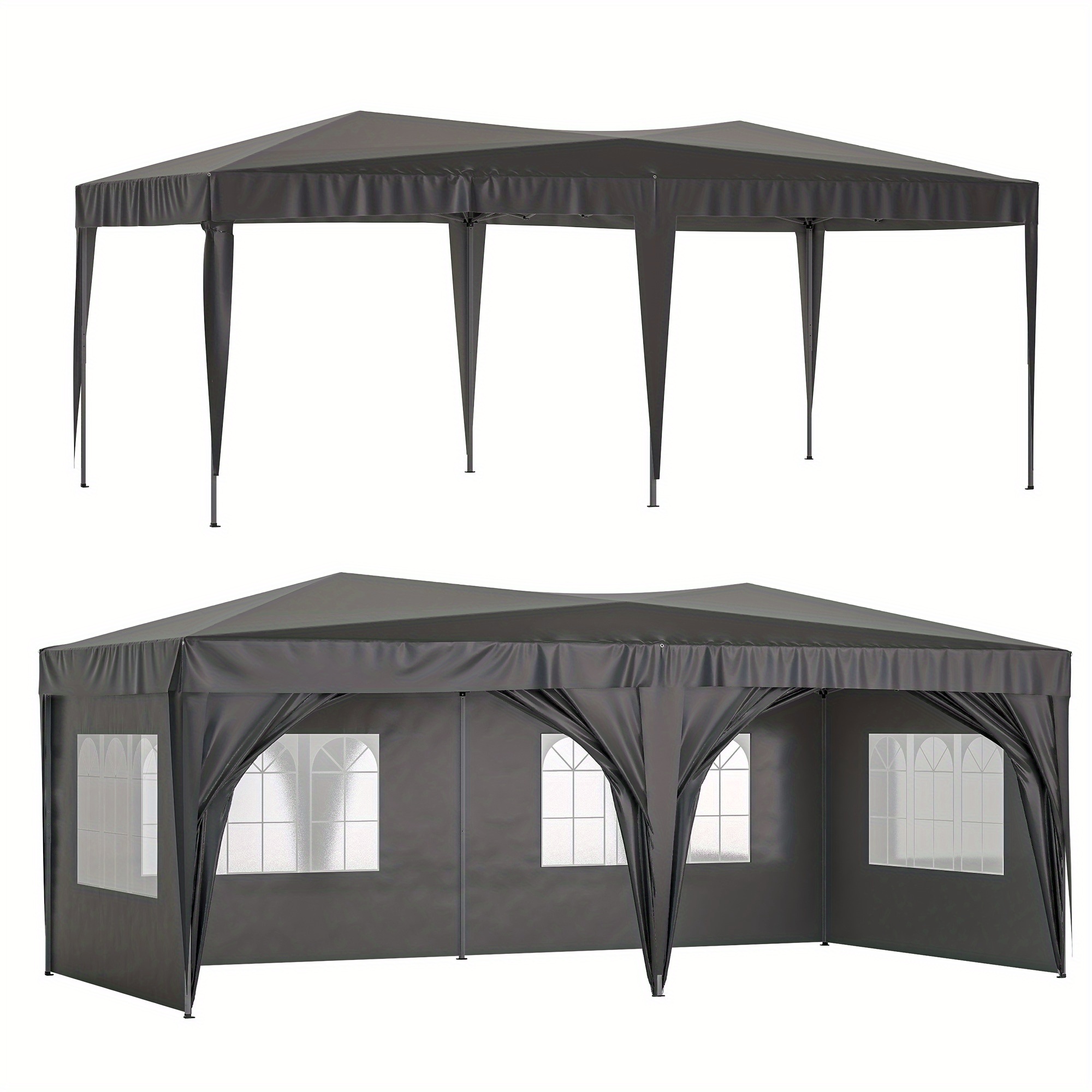 

10'x20' Ez Pop Up Canopy Outdoor Portable Party Folding Tent With 6 Removable Sidewalls + Carry Bag + 6pcs Weight Bag Beige Black