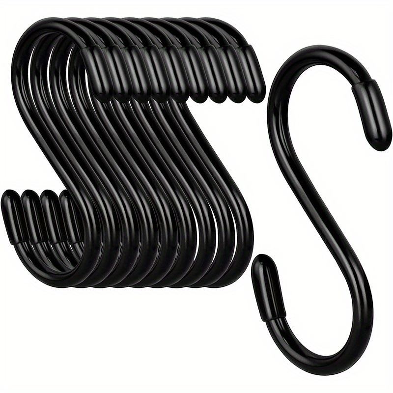 

10-piece Heavy-duty Anti-slip S-hooks - Thick Metal, Black, Ideal For Hanging Plants, Wardrobe & Kitchen Accessories