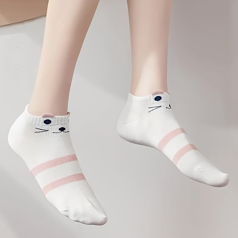1/3 Pares Aleatorios de Calcetines con Estampado de Gato de Dibujos Animados, Calcetines Bajos Lindos y Cómodos, Medias y Calcetines de Mujer