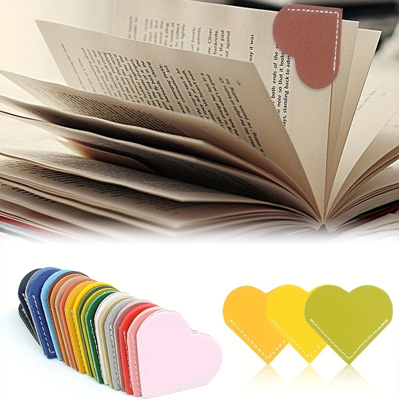 

10pcs Heart-shaped Pu Leather Corner Bookmarks - Protective Book Covers Set