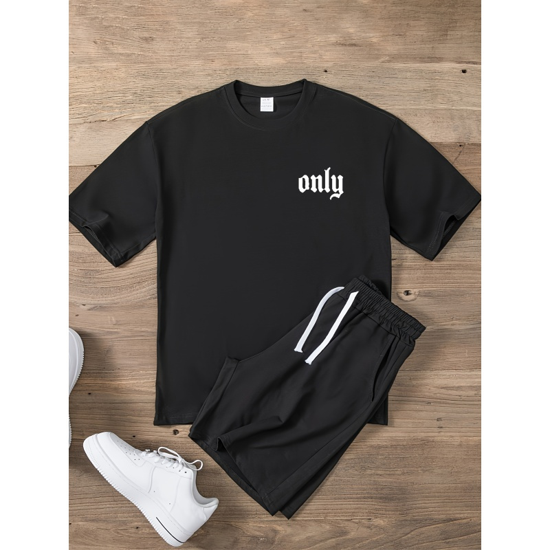 

Only Letter Print Men's Pure Cotton T-shirt, Crew Neck Short Sleeve Tees For Summer, Casual Comfortable Versatile Top For Daily Wear & Outdoor Activities, As Gifts