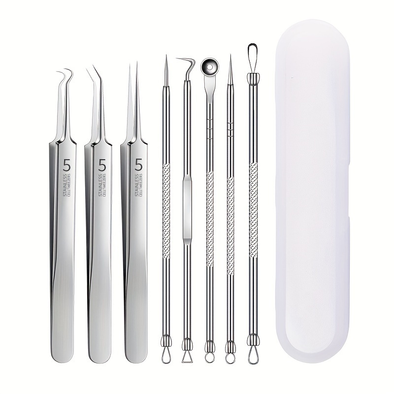 

8-piece Blackhead & Pimple Extractor Kit - Stainless Steel, Fragrance-free Tools With Portable Case