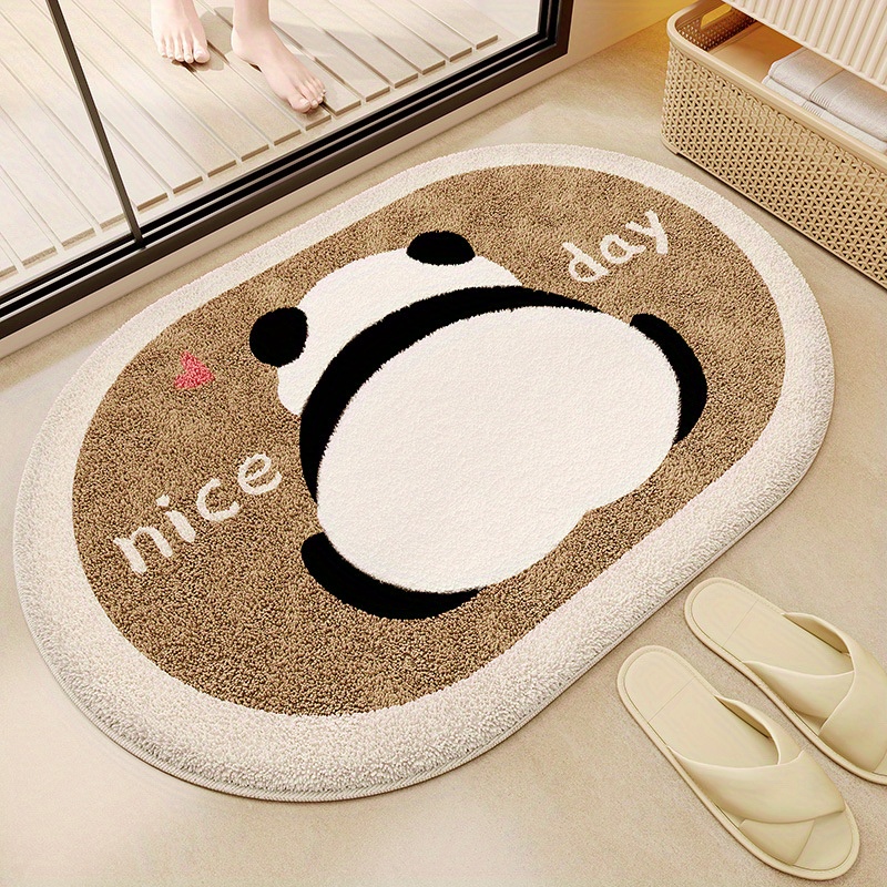 

Festive Cartoon Panda Bathroom Mat: Soft, Absorbent, And Hand-washable - Perfect For Your Home Decor!