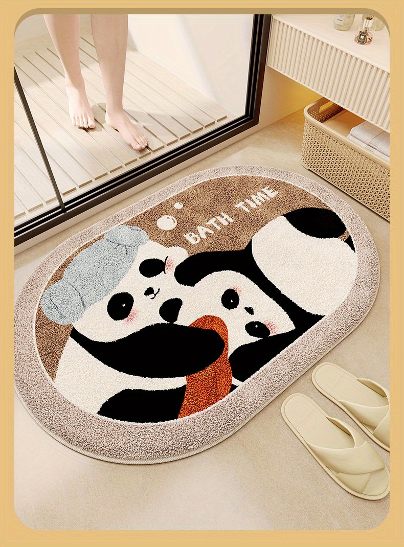 festive cartoon panda bathroom mat soft absorbent and hand washable     details 1