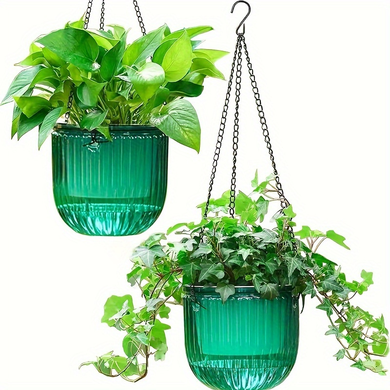 

2pcs Modern Resin Hanging Planters, 6.5" Self-watering Indoor/outdoor Flower Pots With Drain Holes And Plant Hooks For Garden And Home Decor, Planter Pots