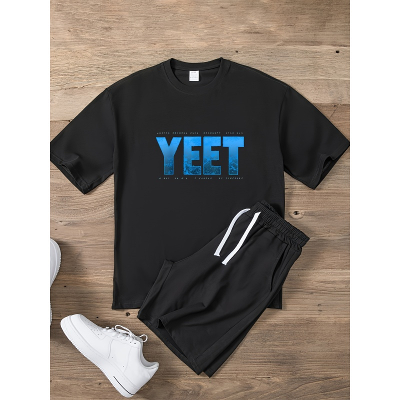 

Yeet Letter Print Men's T-shirt, Crew Neck Short Sleeve Tees For Summer, Casual Comfortable Versatile Top For Daily Wear & Outdoor Activities, As Gifts
