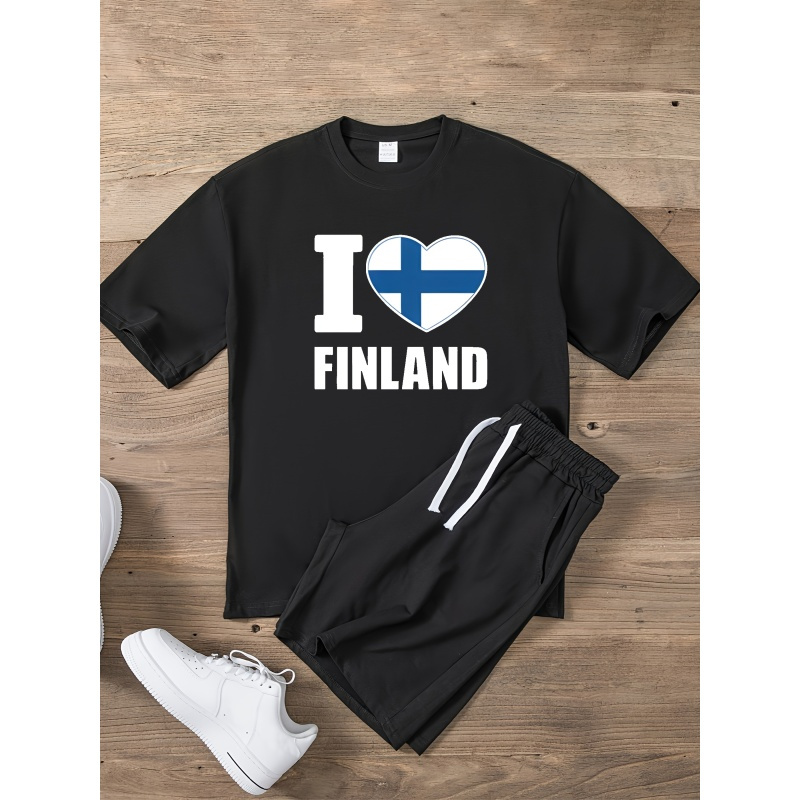 

Love Finland Pattern Print Men's T-shirt, Crew Neck Short Sleeve Tees For Summer, Casual Comfortable Versatile Top For Daily Wear & Outdoor Activities, As Gifts