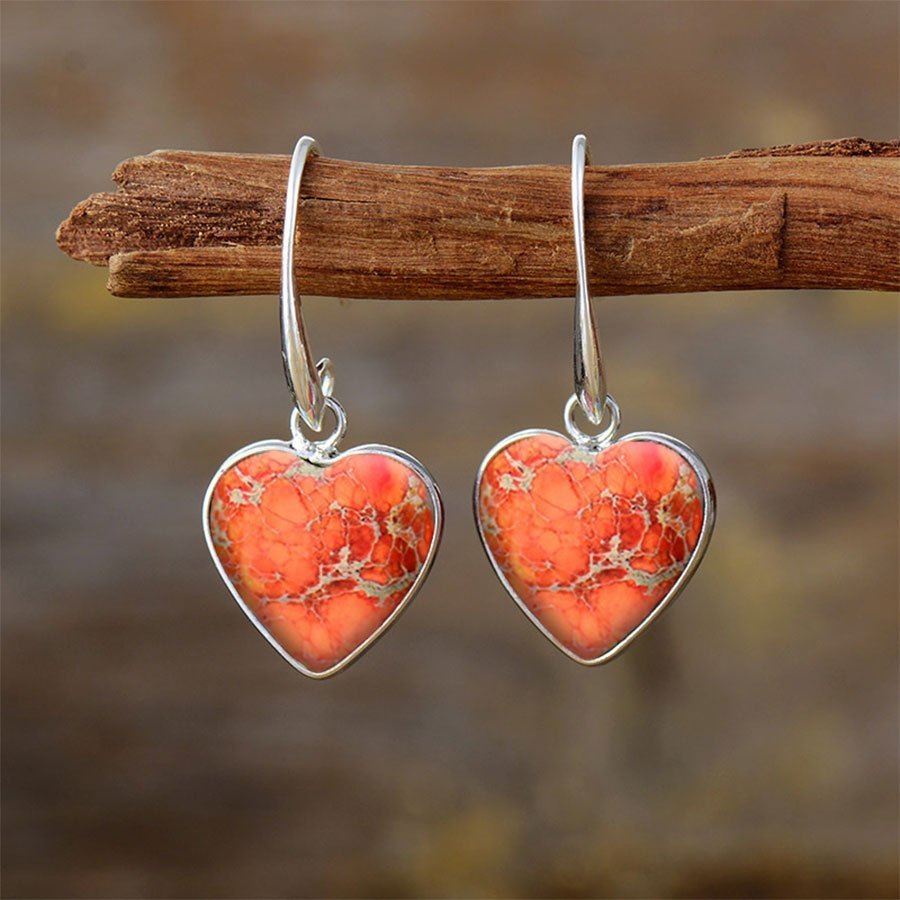 

Retro Bohemian Style Heart-shaped Orange Dangle Earrings, Birthday Party Anniversary Gift