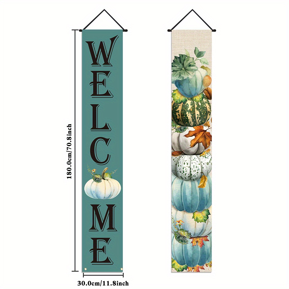 

1pair, Welcome Fall Porch Signs, Polyester, Pumpkin Maple Leaf Pattern Front Door Decoration Hanging Banner, Seasonal Farmhouse Harvest Thanksgiving Decoration Home Wall Outdoor Decor