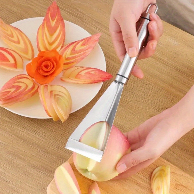 

Stainless Steel 2-in-1 Fruit & Vegetable Slicer - Dual-head Melon Baller And Peeler, Triangular Shape Cutter For Watermelon And More - Essential Kitchen Tool