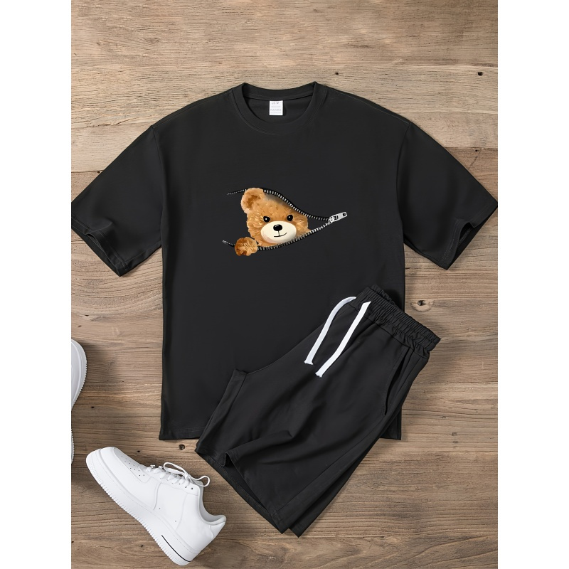 

Bear Peeking Print Tee Shirt, Tees For Men, Casual Short Sleeve T-shirt For Summer