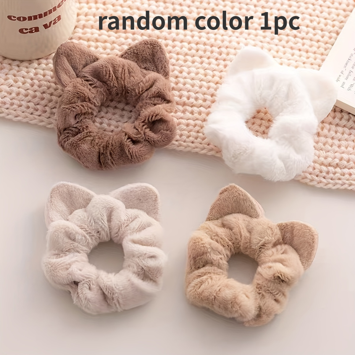 chic plush cat ears scrunchie soft fluffy hair tie ponytails Temu