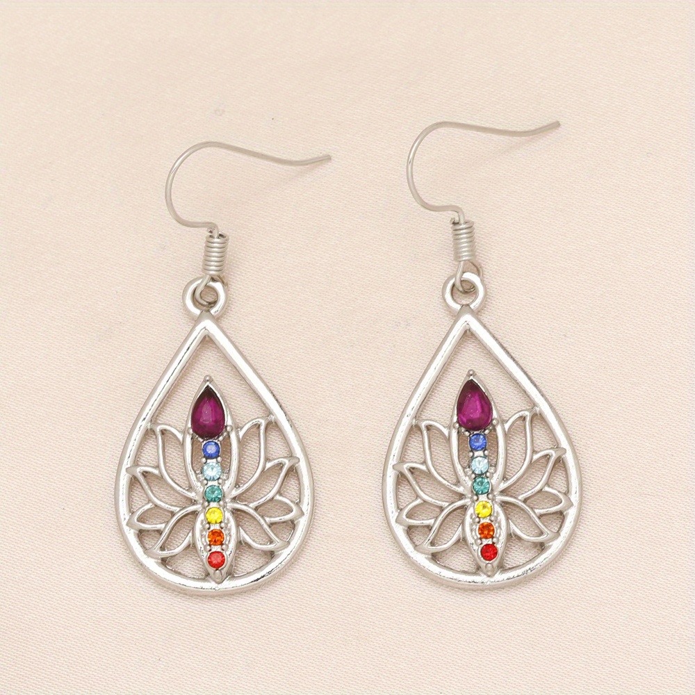 TEMU Chic Chakra Lotus Water Drop Earrings In White K Plating - Fashionable & Spiritual Gift For Her