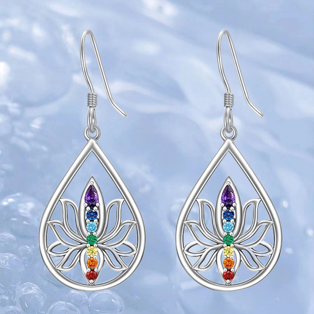 

Chic 7 Chakra Lotus Water Drop Earrings In White K Plating - Fashionable & Spiritual Gift For Her