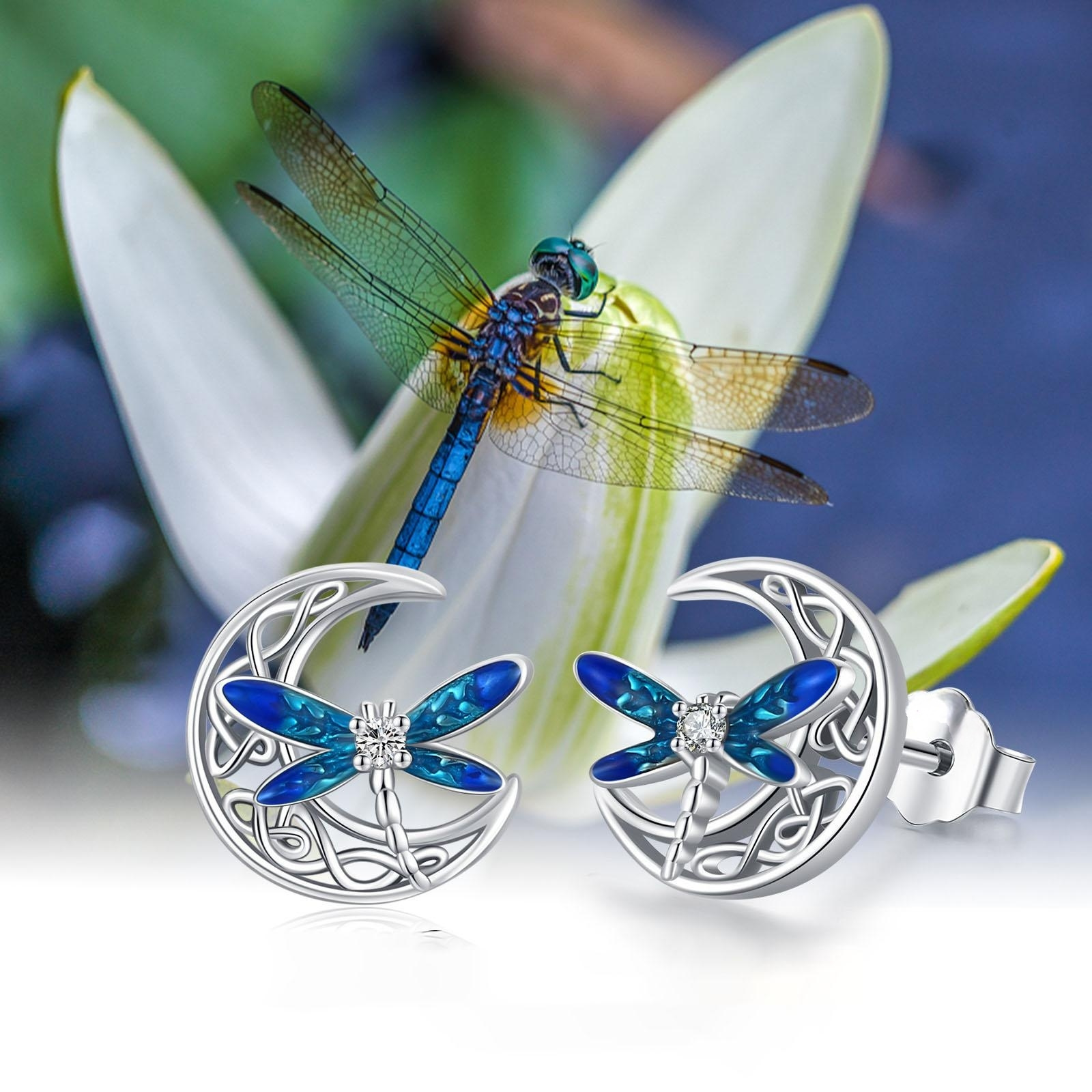 

Elegant Dragonfly & Moon Stud Earrings: The Perfect Birthday/christmas Gift - Lightweight, Comfortable & Fashion-forward