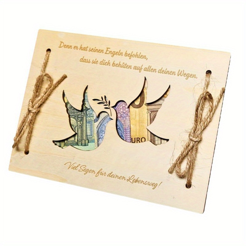 

Baptism Money Clip Greeting Card For Teen - Wooden Money Holder With Dove Design For Boy Or Girl Baptism Gift