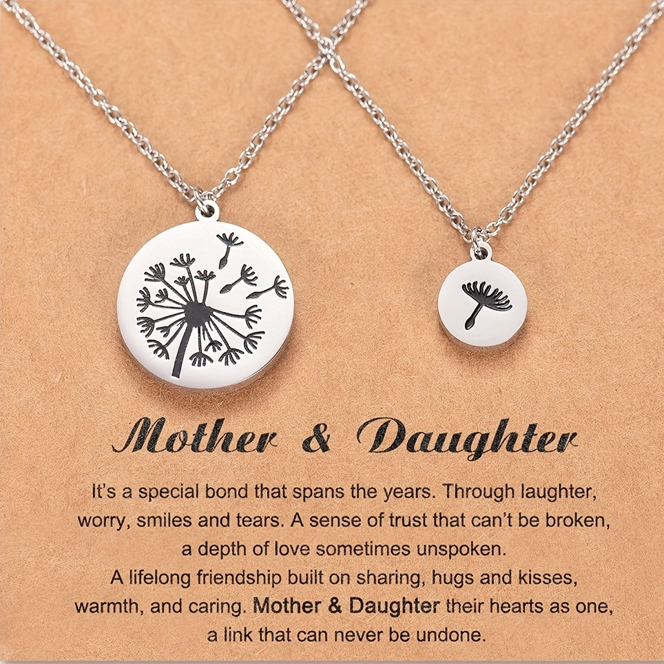 

2pcs Mother & Daughter Matching Dandelions Engraved Round Pendant Necklace, Mother's Day Birthday Christmas Gift For Mom, Daughter