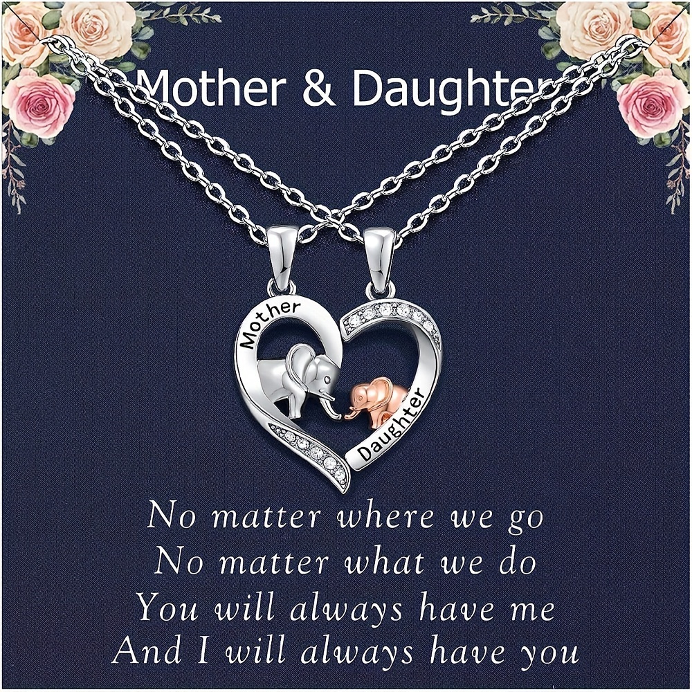 

2pcs Mom And Daughter Elephant Necklace, For Mom And Daughter Mother's Day Birthday Gift