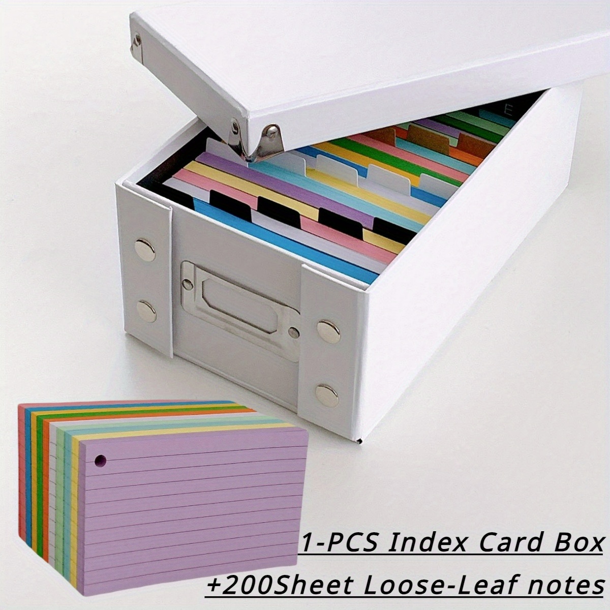 

1pc Note Storage Box With 200 4-color Loose-leaf Notes, Foldable With Lid For Indexing And Organizing, Very Suitable For Office, Home And School, Storage Bins For