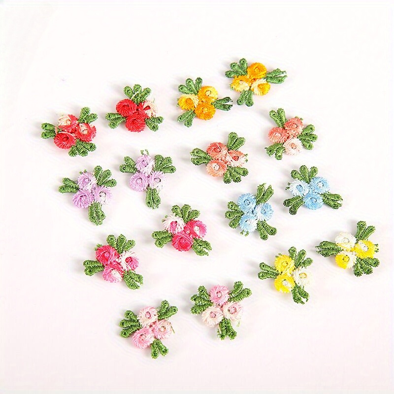 25pcs 2cm Width Red Green Embroidered Floral Lace Embellishment Applique Patches Trimming Sewing Supplies For Women