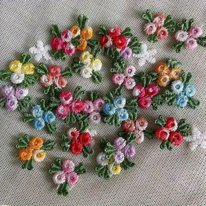 

25pcs Color Floral Lace Embroidered Appliques, 2cm Wide Red & Green Trim Patches For Sewing And Crafts